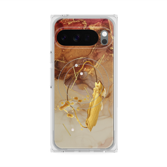 プレミアムスクエアケース with Pixelsnap［ Marble Nuance Painting Brown ］