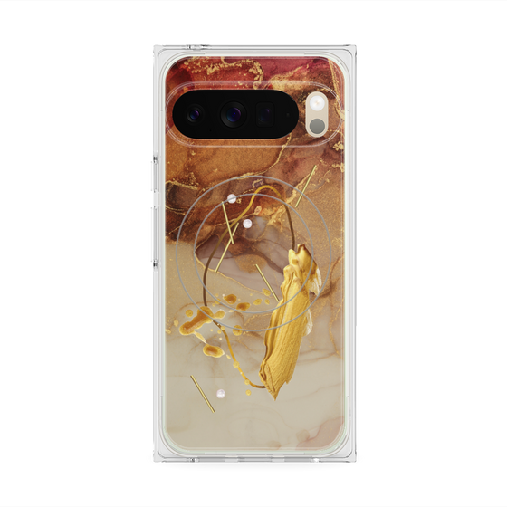 プレミアムスクエアケース with Pixelsnap［ Marble Nuance Painting Brown ］