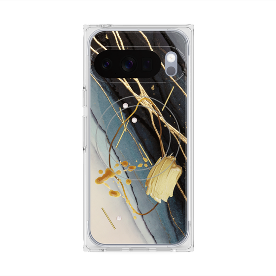 プレミアムスクエアケース with Pixelsnap［ Marble Nuance Painting Black ］