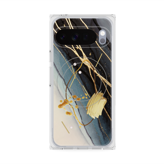 プレミアムスクエアケース with Pixelsnap［ Marble Nuance Painting Black ］