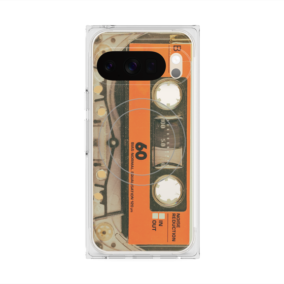 プレミアムスクエアケース with Pixelsnap［ RETORO CASSETTE TAPE - Skeleton Orange ］