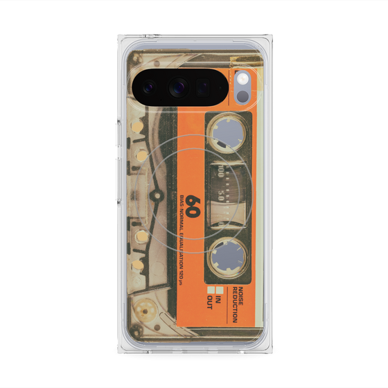 プレミアムスクエアケース with Pixelsnap［ RETORO CASSETTE TAPE - Skeleton Orange ］