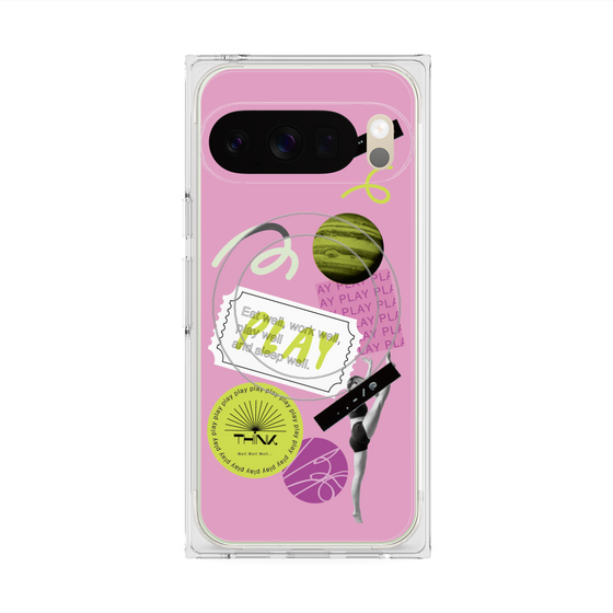 プレミアムスクエアケース with Pixelsnap［ Playful sticker - Dusty Pink ］