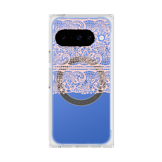 プレミアムスクエアケース with Pixelsnap［ LANVIN en Bleu - Lace - Pink ］