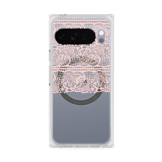 プレミアムスクエアケース with Pixelsnap［ LANVIN en Bleu - Lace - Pink ］