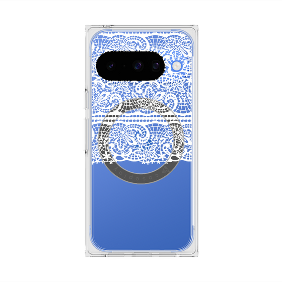 プレミアムスクエアケース with Pixelsnap［ LANVIN en Bleu - Lace - White ］