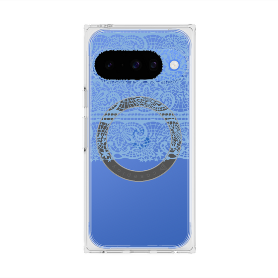 プレミアムスクエアケース with Pixelsnap［ LANVIN en Bleu - Lace - Blue ］