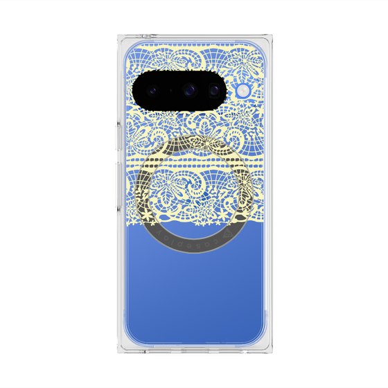 プレミアムスクエアケース with Pixelsnap［ LANVIN en Bleu - Lace - Yellow ］