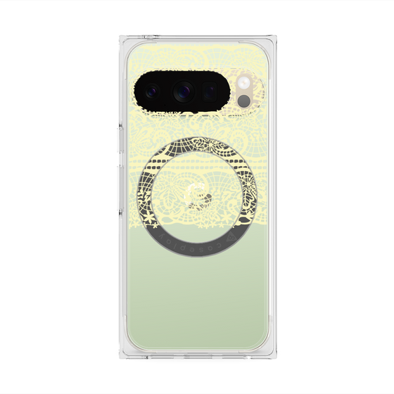 プレミアムスクエアケース with Pixelsnap［ LANVIN en Bleu - Lace - Yellow ］