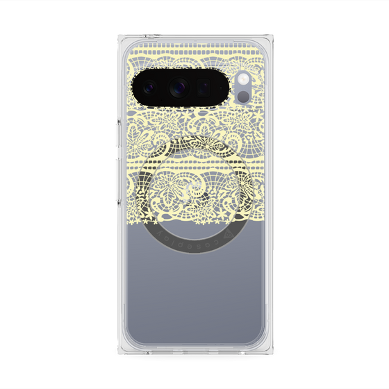 プレミアムスクエアケース with Pixelsnap［ LANVIN en Bleu - Lace - Yellow ］
