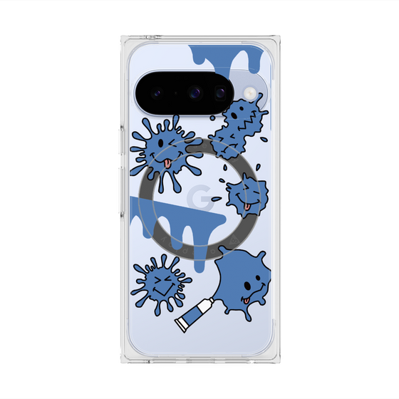 プレミアムスクエアケース with Pixelsnap［ PAINTING SMILE Blue ］