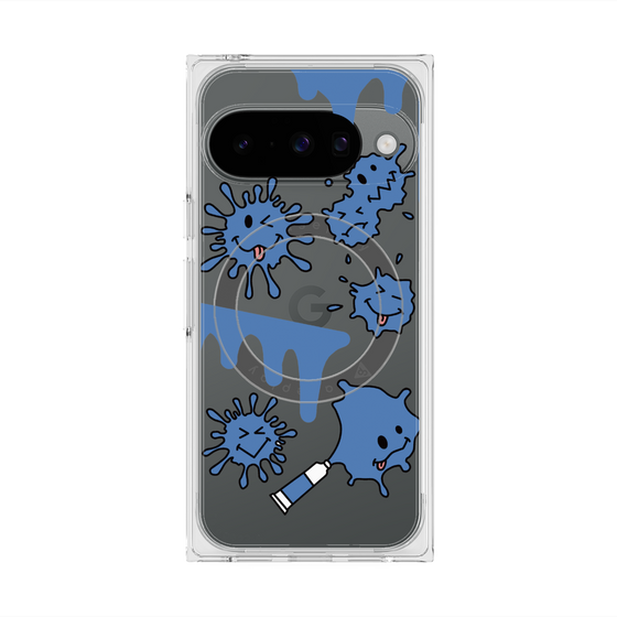 プレミアムスクエアケース with Pixelsnap［ PAINTING SMILE Blue ］