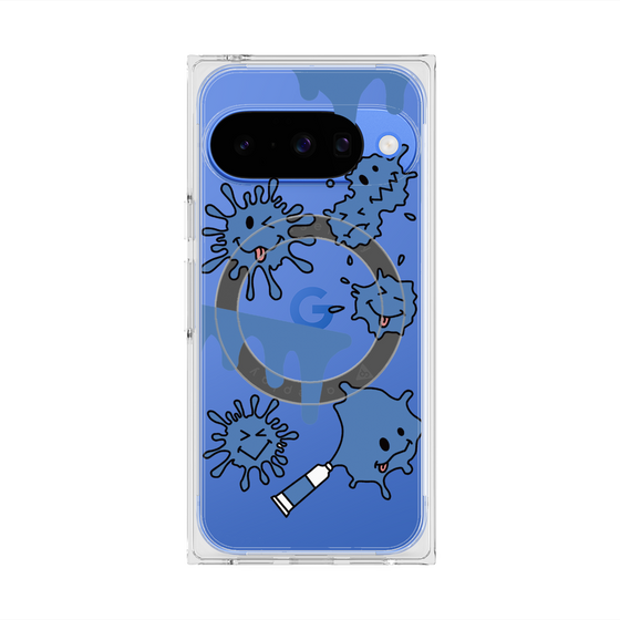 プレミアムスクエアケース with Pixelsnap［ PAINTING SMILE Blue ］