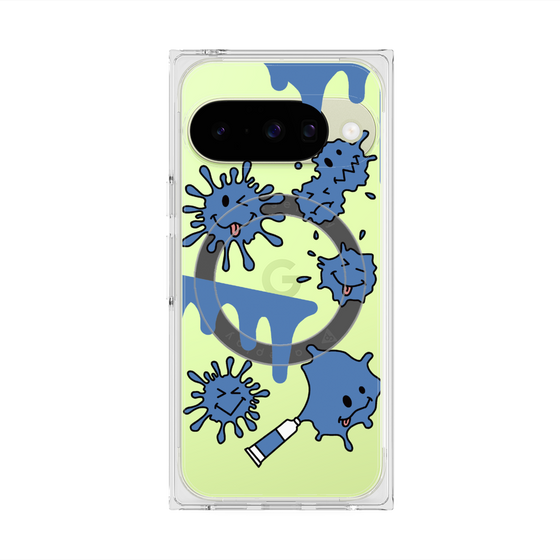 プレミアムスクエアケース with Pixelsnap［ PAINTING SMILE Blue ］