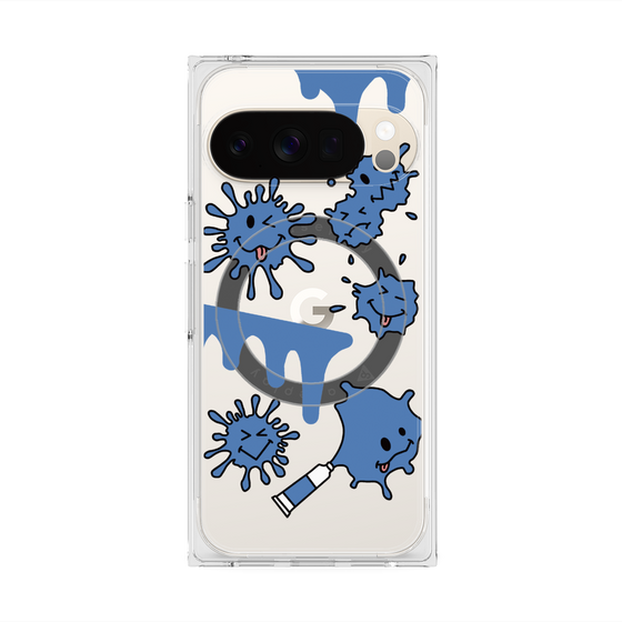 プレミアムスクエアケース with Pixelsnap［ PAINTING SMILE Blue ］
