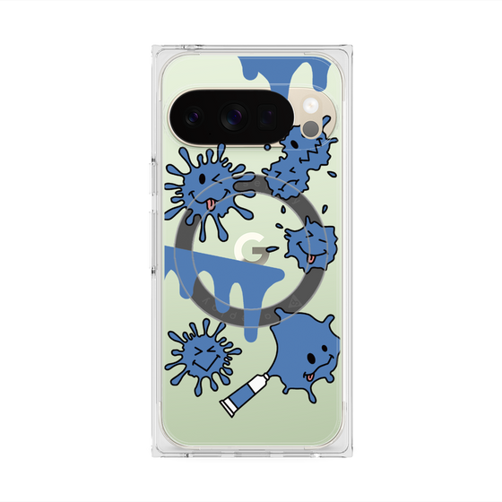 プレミアムスクエアケース with Pixelsnap［ PAINTING SMILE Blue ］
