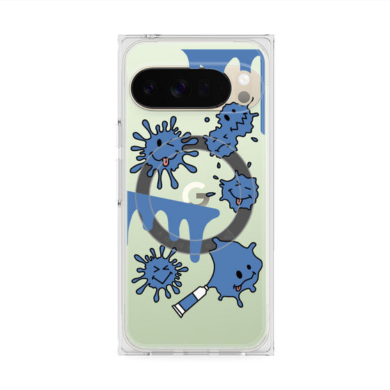 プレミアムスクエアケース with Pixelsnap［ PAINTING SMILE Blue ］