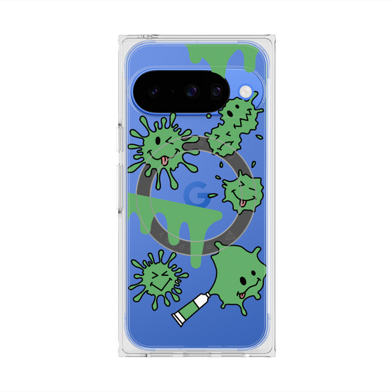 プレミアムスクエアケース with Pixelsnap［ PAINTING SMILE Green ］