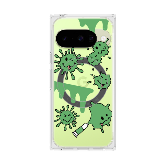 プレミアムスクエアケース with Pixelsnap［ PAINTING SMILE Green ］