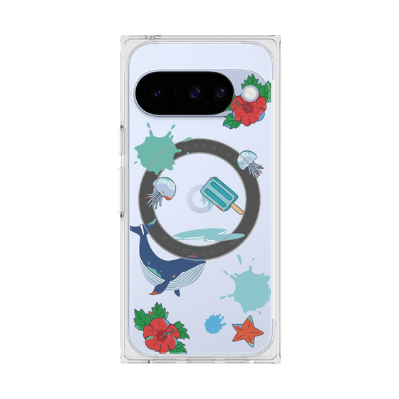 プレミアムスクエアケース with Pixelsnap［ DRAWING PAPER Blue ］