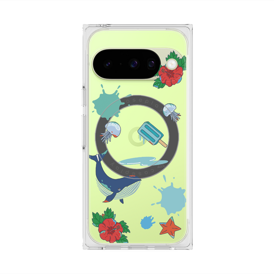 プレミアムスクエアケース with Pixelsnap［ DRAWING PAPER Blue ］
