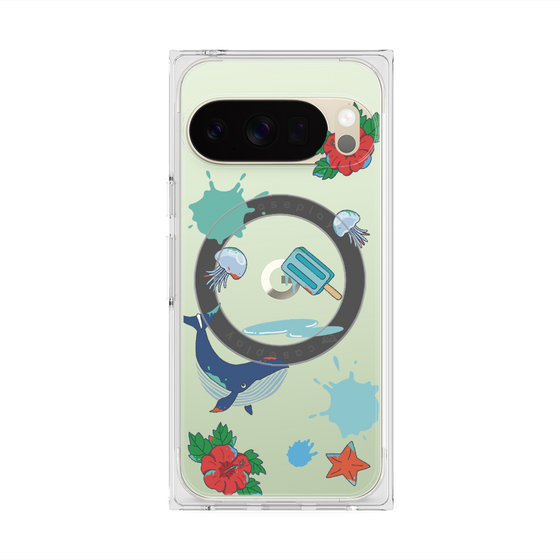 プレミアムスクエアケース with Pixelsnap［ DRAWING PAPER Blue ］