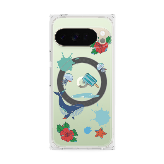 プレミアムスクエアケース with Pixelsnap［ DRAWING PAPER Blue ］