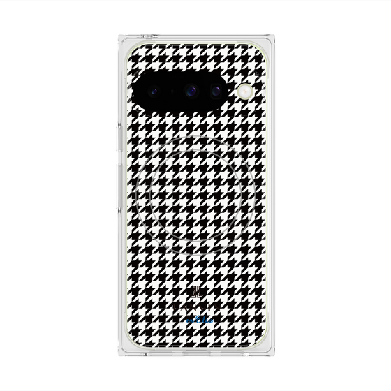 プレミアムスクエアケース with Pixelsnap［ Houndstooth Pattern Black with LANVIN en Bleu logo- ランバン 千鳥格子柄 ブラック ］