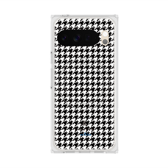 プレミアムスクエアケース with Pixelsnap［ Houndstooth Pattern Black with LANVIN en Bleu logo- ランバン 千鳥格子柄 ブラック ］