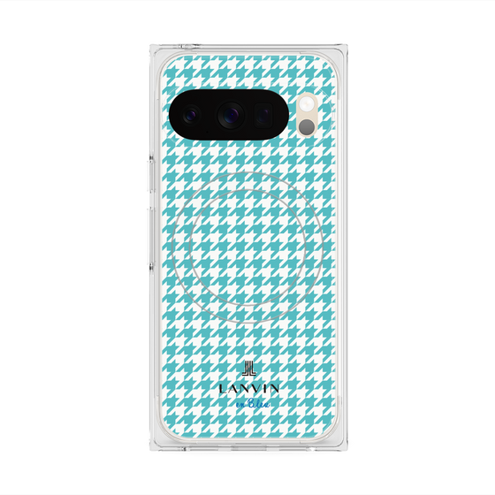 プレミアムスクエアケース with Pixelsnap［ Houndstooth Pattern Blue with LANVIN en Bleu logo- ランバン 千鳥格子柄 ブルー ］