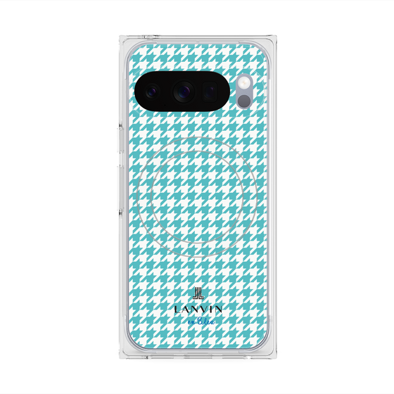 プレミアムスクエアケース with Pixelsnap［ Houndstooth Pattern Blue with LANVIN en Bleu logo- ランバン 千鳥格子柄 ブルー ］