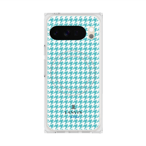プレミアムスクエアケース with Pixelsnap［ Houndstooth Pattern Blue with LANVIN en Bleu logo- ランバン 千鳥格子柄 ブルー ］