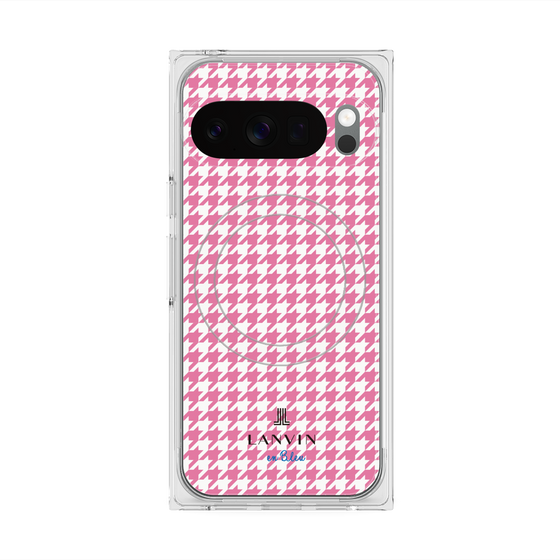 プレミアムスクエアケース with Pixelsnap［ Houndstooth Pattern Pink with LANVIN en Bleu logo- ランバン 千鳥格子柄 ピンク ］