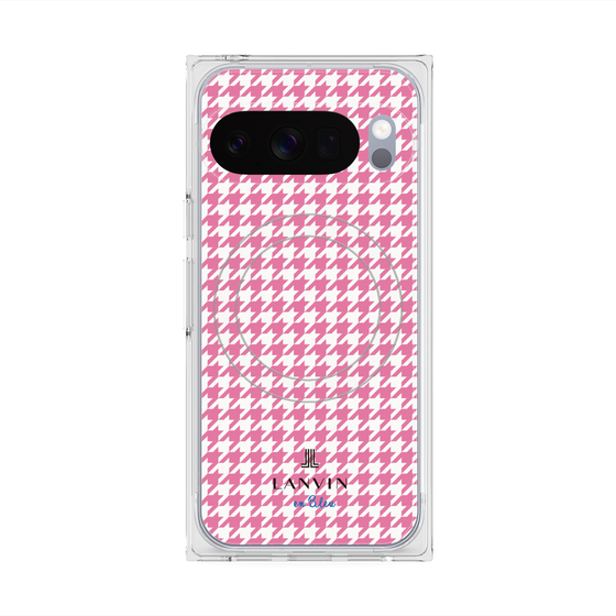 プレミアムスクエアケース with Pixelsnap［ Houndstooth Pattern Pink with LANVIN en Bleu logo- ランバン 千鳥格子柄 ピンク ］