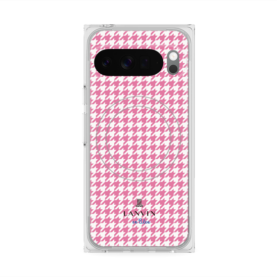 プレミアムスクエアケース with Pixelsnap［ Houndstooth Pattern Pink with LANVIN en Bleu logo- ランバン 千鳥格子柄 ピンク ］