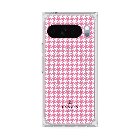 プレミアムスクエアケース with Pixelsnap［ Houndstooth Pattern Pink with LANVIN en Bleu logo- ランバン 千鳥格子柄 ピンク ］