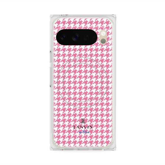 プレミアムスクエアケース with Pixelsnap［ Houndstooth Pattern Pink with LANVIN en Bleu logo- ランバン 千鳥格子柄 ピンク ］