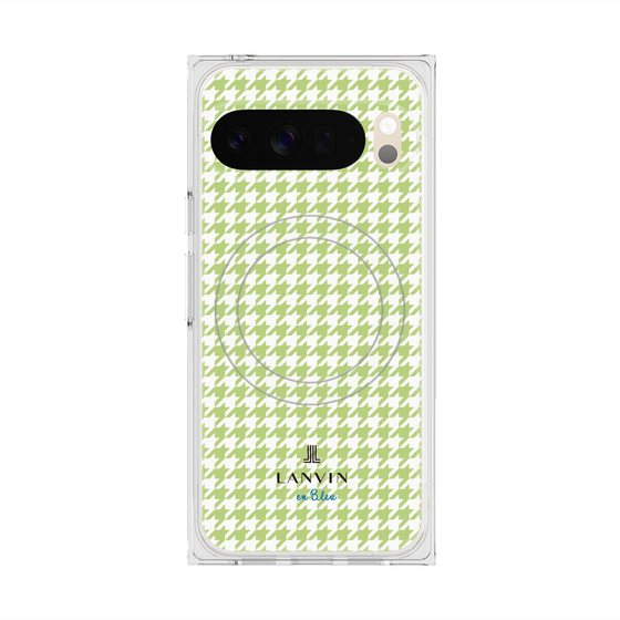 プレミアムスクエアケース with Pixelsnap［ Houndstooth Pattern Green with LANVIN en Bleu logo- ランバン 千鳥格子柄 グリーン ］