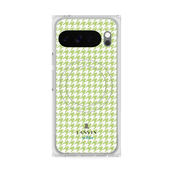 プレミアムスクエアケース with Pixelsnap［ Houndstooth Pattern Green with LANVIN en Bleu logo- ランバン 千鳥格子柄 グリーン ］
