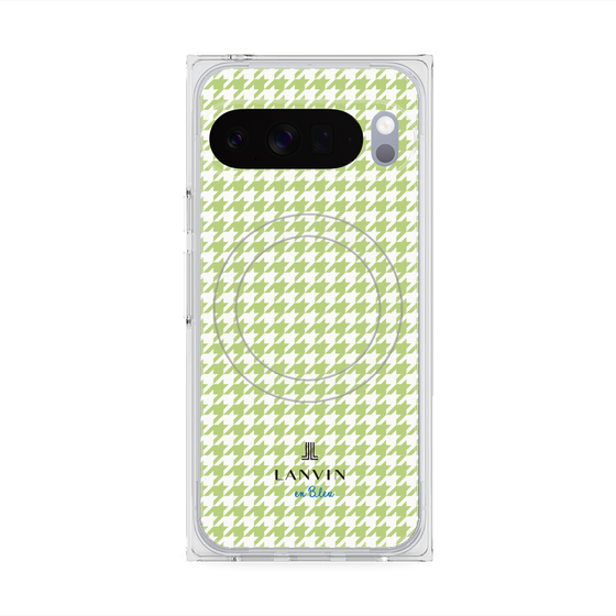 プレミアムスクエアケース with Pixelsnap［ Houndstooth Pattern Green with LANVIN en Bleu logo- ランバン 千鳥格子柄 グリーン ］