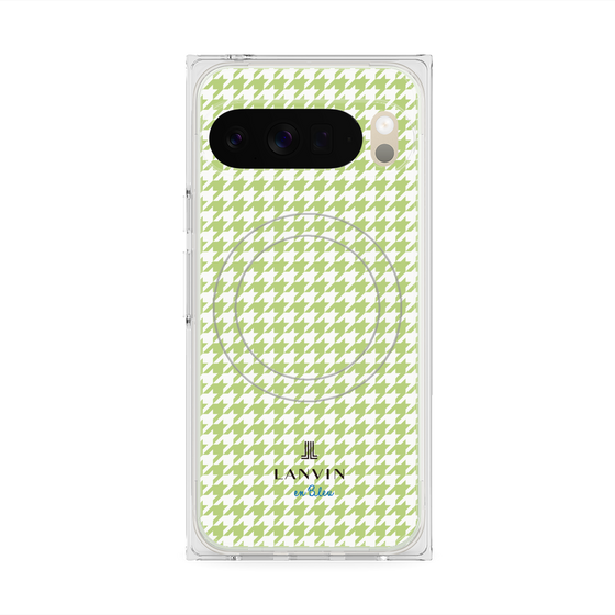 プレミアムスクエアケース with Pixelsnap［ Houndstooth Pattern Green with LANVIN en Bleu logo- ランバン 千鳥格子柄 グリーン ］