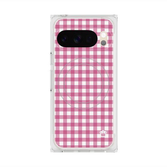 プレミアムスクエアケース with Pixelsnap［ Checkered Pink - ギンガムチェック ピンク ］
