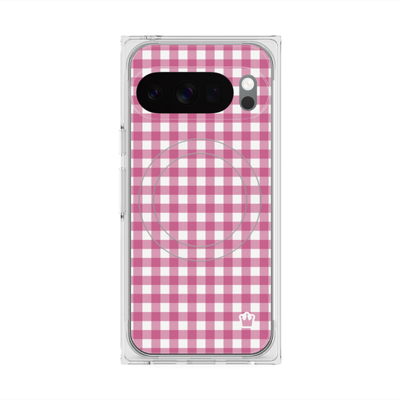 プレミアムスクエアケース with Pixelsnap［ Checkered Pink - ギンガムチェック ピンク ］