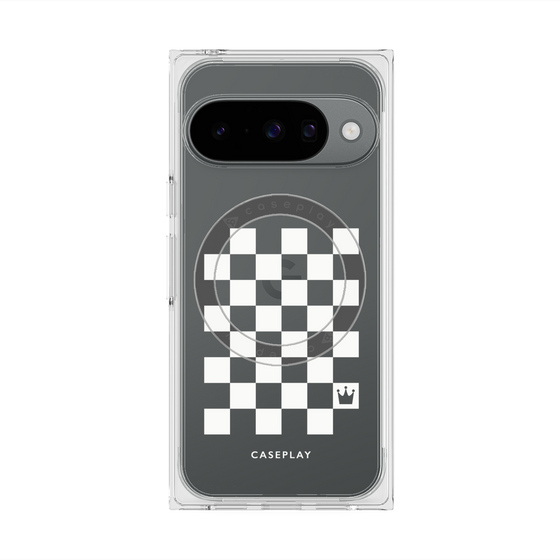 プレミアムスクエアケース with Pixelsnap［ Racing checkered flag White - レーシングチェッカーフラッグ ホワイト ］