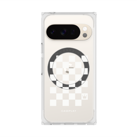 プレミアムスクエアケース with Pixelsnap［ Racing checkered flag White - レーシングチェッカーフラッグ ホワイト ］