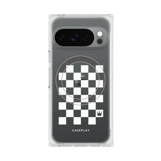 プレミアムスクエアケース with Pixelsnap［ Racing checkered flag White - レーシングチェッカーフラッグ ホワイト ］