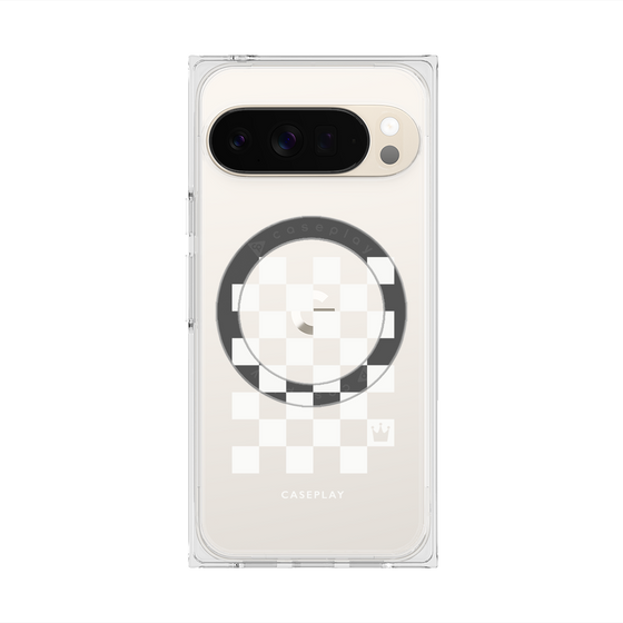 プレミアムスクエアケース with Pixelsnap［ Racing checkered flag White - レーシングチェッカーフラッグ ホワイト ］