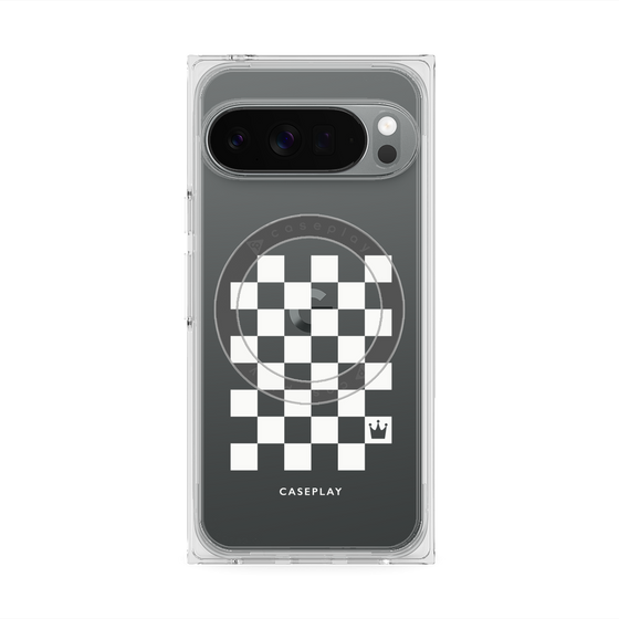 プレミアムスクエアケース with Pixelsnap［ Racing checkered flag White - レーシングチェッカーフラッグ ホワイト ］