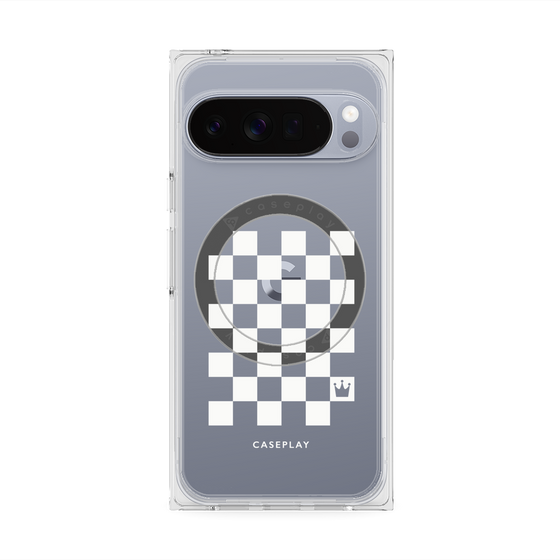 プレミアムスクエアケース with Pixelsnap［ Racing checkered flag White - レーシングチェッカーフラッグ ホワイト ］