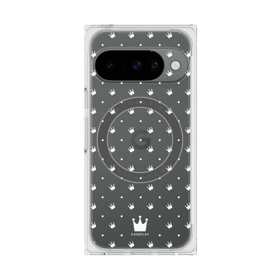 プレミアムスクエアケース with Pixelsnap［ CASEPLAY Crown dots White - ケースプレイ・クラウン・ドッツ ホワイト ］